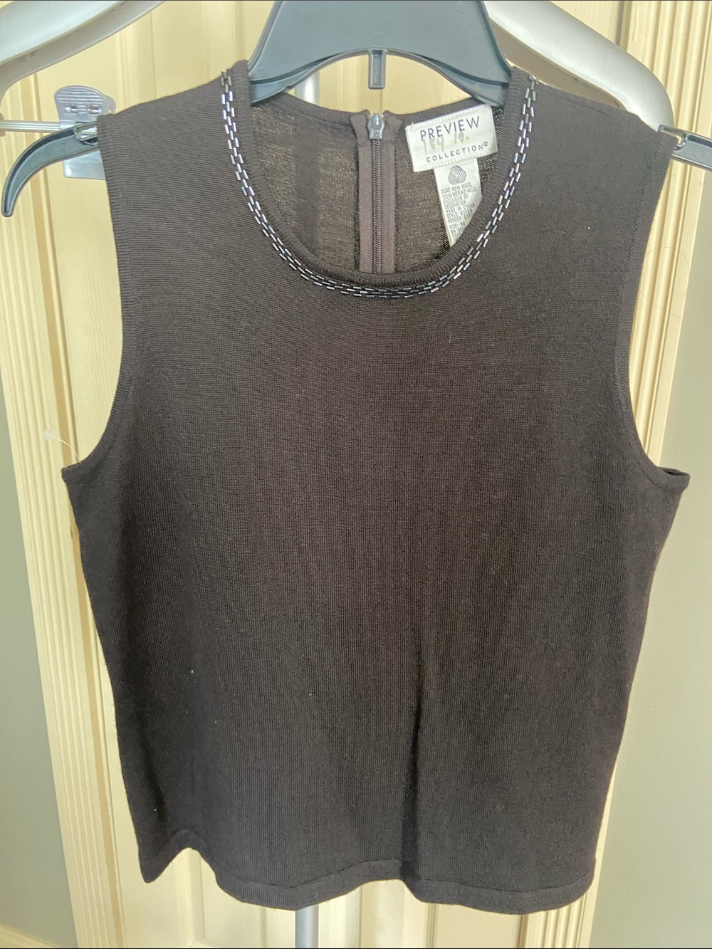 Preview Collection Brown Merino Wool Tank with Beads. Size Medium